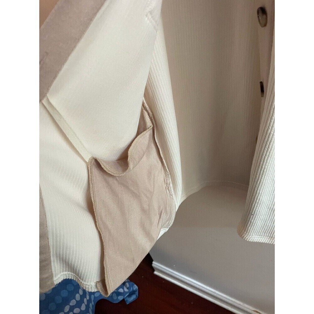 Hem & Thread Large Cream Ribbed Button Down Shacket Womens Long Sleeve Boho - Picture 7 of 15